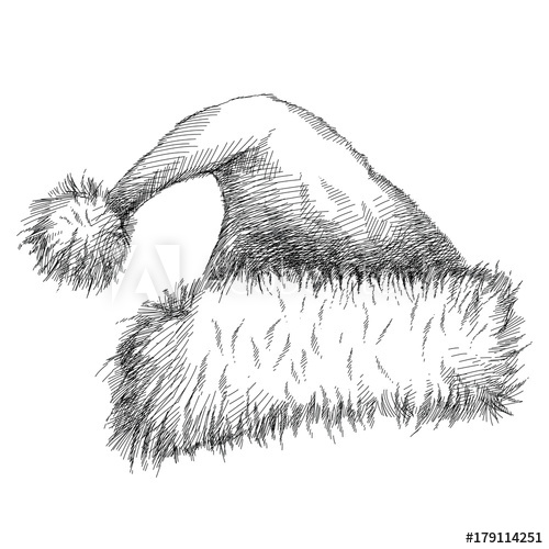 500x500 Vector Santa Claus Celebration Hat Sketch In Black Isolated On - Santa Hat Sketch