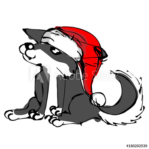 500x500 Christmas Dog With Red Santa Hat, Oriental Sketch Style For 2018 - Santa Hat Sketch