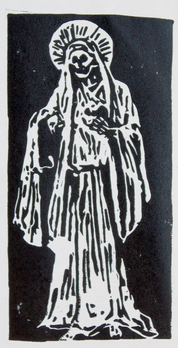 570x1115 Santa Muerte Holy Death Linoleum Block Print Etsy - Santa Muerte Sketch