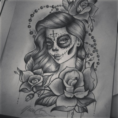 500x500 Tattoo - Santa Muerte Sketch
