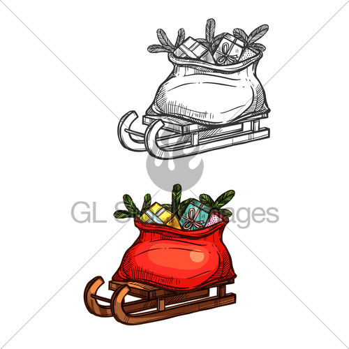 500x500 Santa Christmas Sleigh With Gifts Vector Sketch Gl Stock Images - Santa Sketch