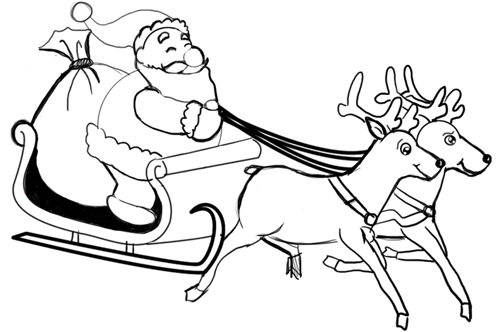 500x332 How To Draw Santa Clause Amp Reindeers And Flying Sleigh For - Santa Sleigh Sketch