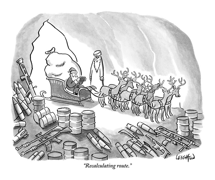 900x755 Santa With His Full Sleigh And Reindeer Drawing By Robert Leighton - Santa Sleigh Sketch