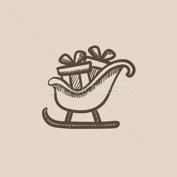 600x600 Santa Sleigh Loaded With Presents Sketch Icon. Vector Illustration - Santa Sleigh Sketch