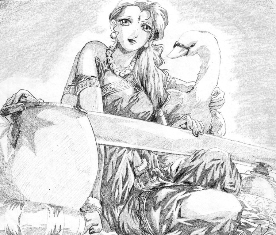 900x767 Goddess Saraswati By Xong - Saraswati Sketch