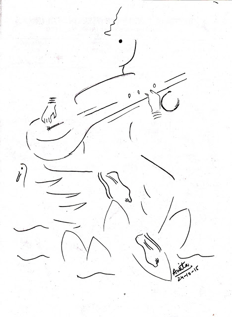 468x640 Humming Words Mother Saraswati - Saraswati Sketch