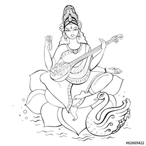 500x500 Hindu Goddess Saraswati. Stock Image And Royalty Free Vector - Saraswati Sketch