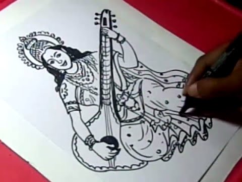 480x360 How To Draw Lord Saraswati Drawing Step By Step For Kids - Saraswati Sketch