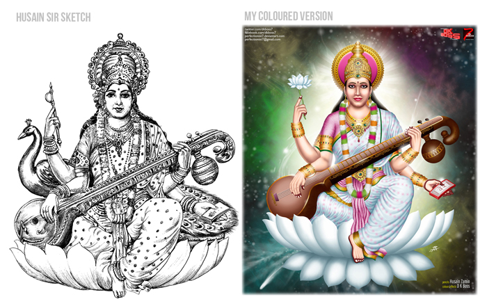 700x440 Saraswati (Sketch N Colour) By Perfectionist7 - Saraswati Sketch