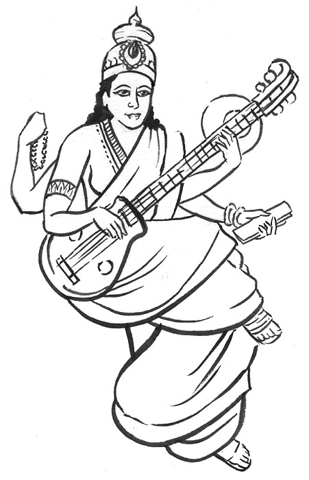 451x700 Saraswati Hd Clipart - Saraswati Sketch