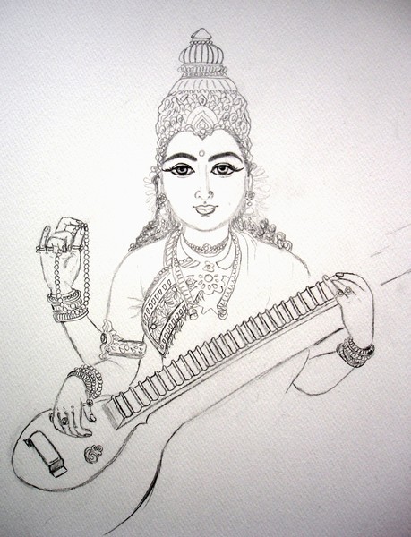 459x600 Sketch Saraswathi By Hiromi Green - Saraswati Sketch