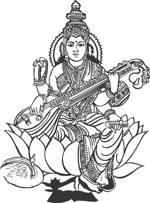 482x650 God Saraswati Clipart - Saraswati Sketch