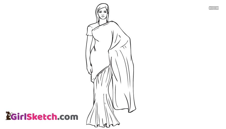 934x534 Sketch Of Girl In Saree @ - Saree Sketches