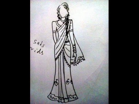 480x360 How To Draw Indian Dress.saree Easily.sketches Design. - Sari Sketch