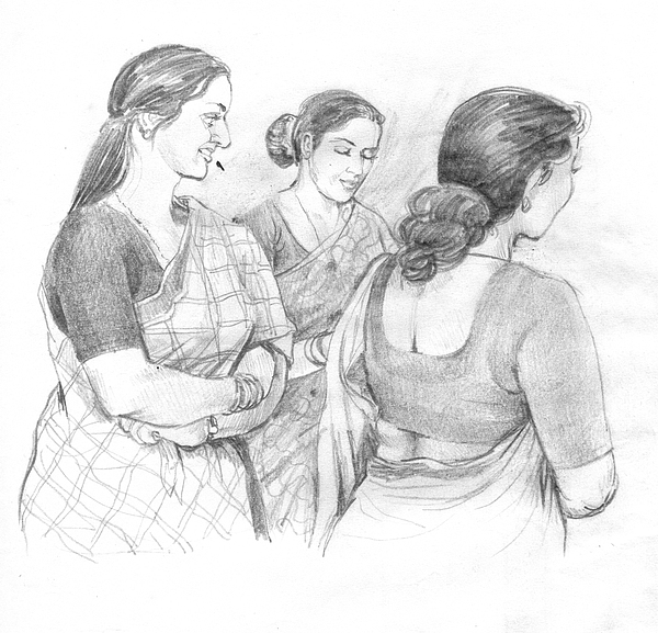 600x577 Live Sketch Women In Sari Drawing By Abdul Rahim N S - Sari Sketch
