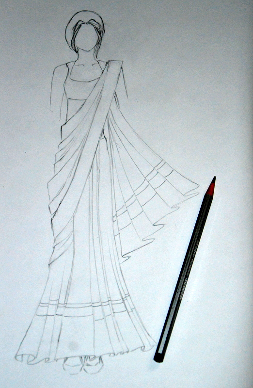 522x800 Indian Sari Art Wardrobe - Sari Sketch