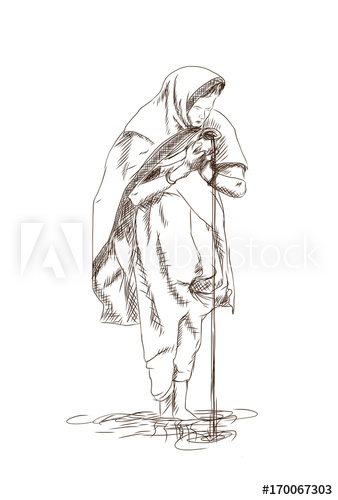 338x500 Hand Drawn Sketch Of Woman Dressed In A Red Sari Carrying Out A - Sari Sketch