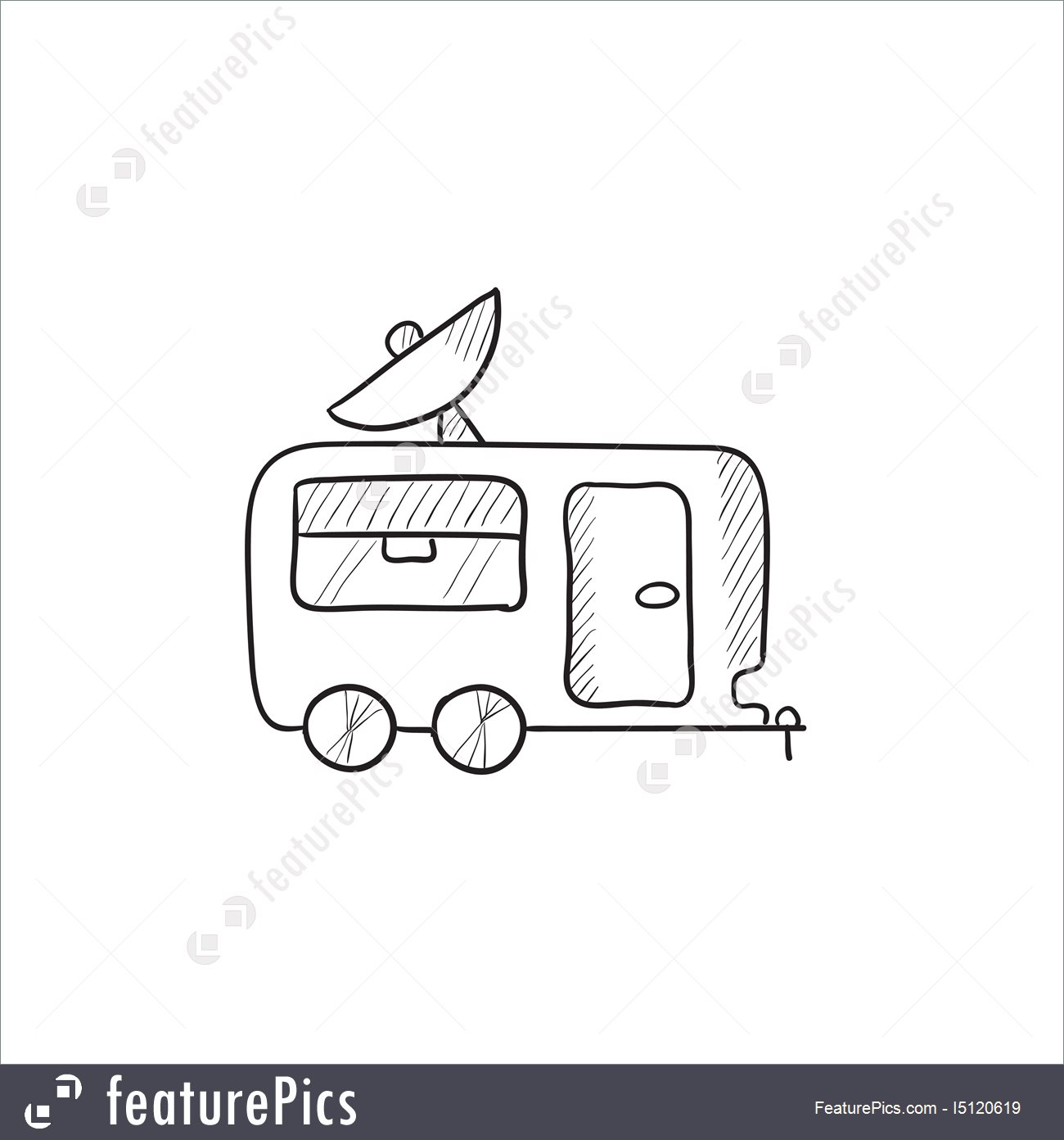 1300x1392 Illustration Of Caravan With Satellite Dish Sketch Icon. - Satellite Sketch