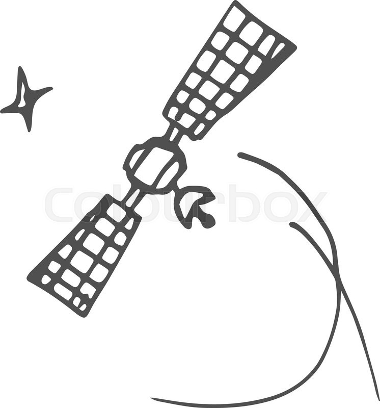 746x800 Image Space Satellite In Orbit Sketch Stars. Doodle Style Stock - Satellite Sketch