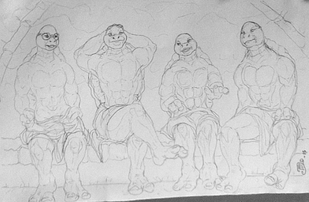 1024x668 Ninja Turtles 2014 In The Sauna Light Sketch By Ninjaturtleiggy On - Sauna Sketch