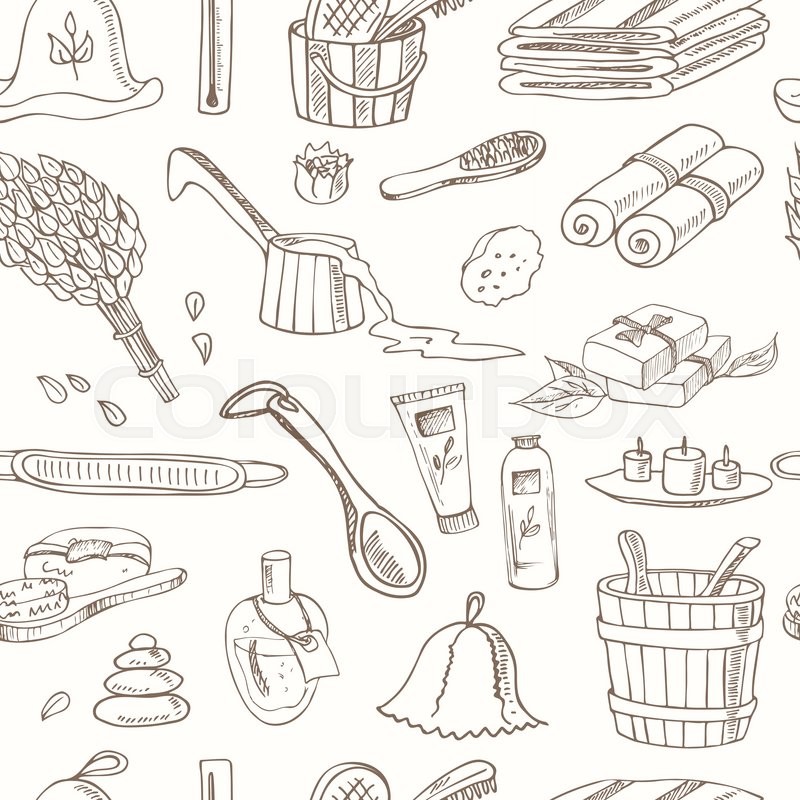 800x800 Sauna Accessories Doodle Seamless Pattern. Sketch. Hand Drawn Spa - Sauna Sketch