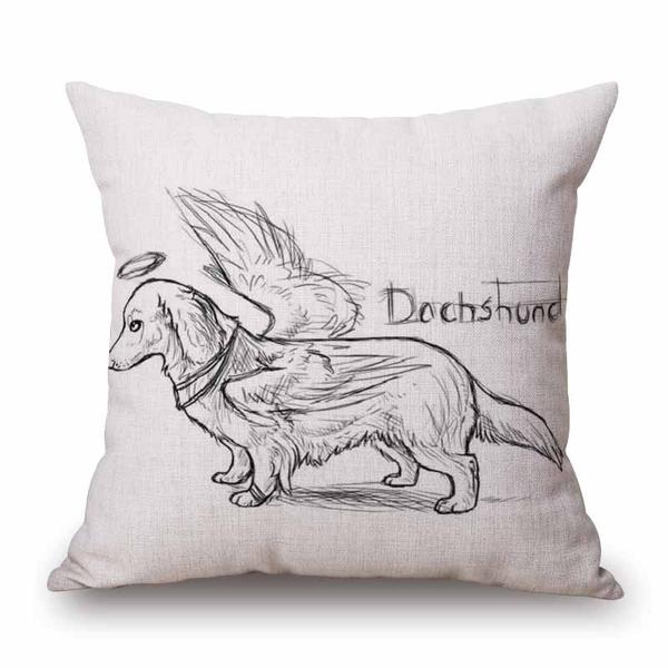 600x600 Angel Dachshund Sketch Cushion Cover 45x45cm Love Heart Sausage - Sausage Dog Sketch