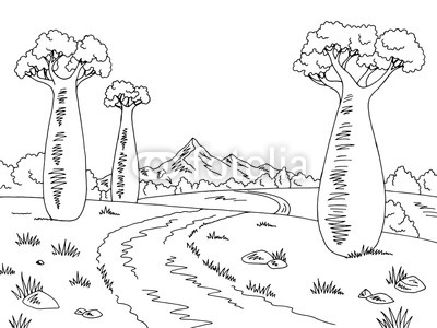 400x300 Savannah Graphic Black White Landscape Sketch Illustration Vector - Savannah Sketch