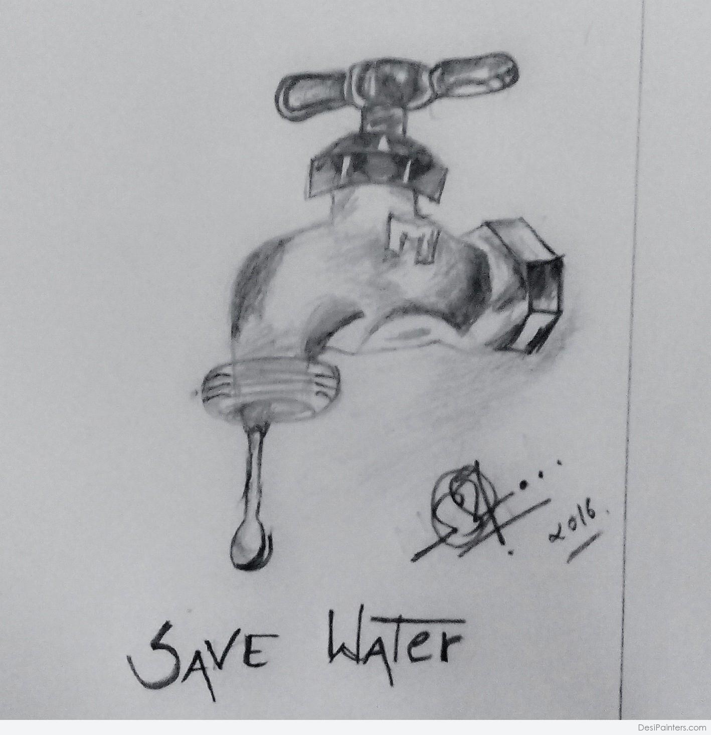 1418x1464 Save Water Pencil Sketch - Save Sketch