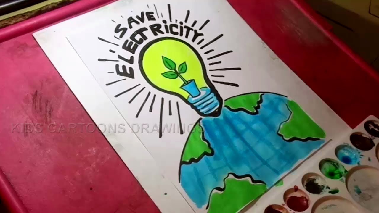 1280x720 How To Draw Save Electricity Drawing For Kids - Save Sketch