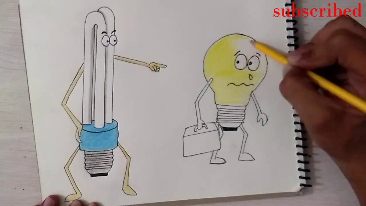 1280x720 How To Draw Save Electricity Cartoon Drawing For Kids Save - Save Sketch