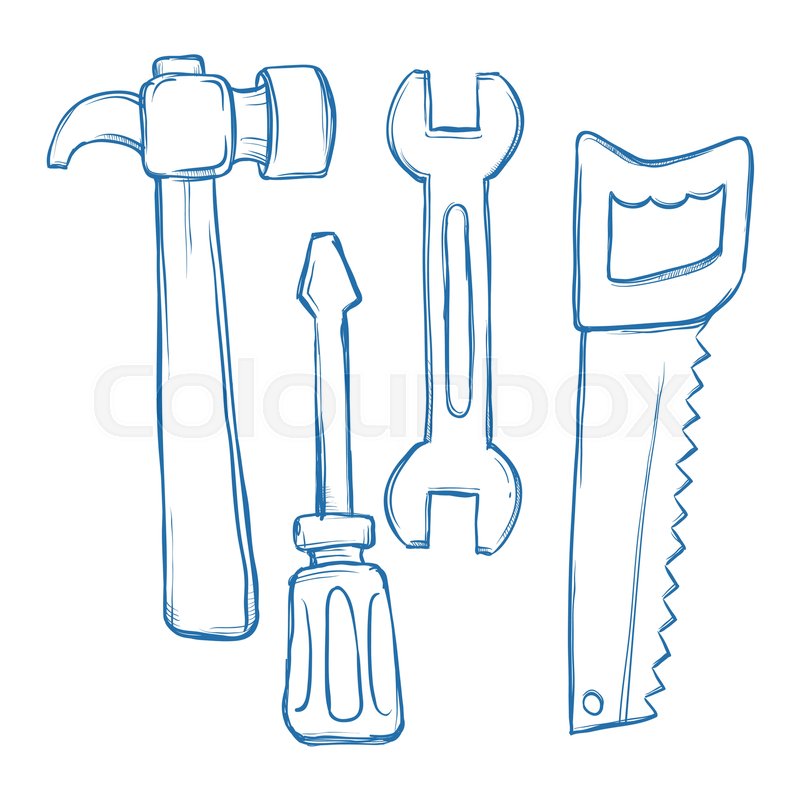 800x800 Vector Stock Of Hammer, Wrench, Saw, Screw Driver Tools In Sketch - Saw Sketch