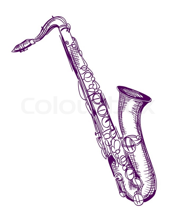 681x800 Hand Drawn Classical Alto Saxophone Stock Vector Colourbox - Saxophone Sketch