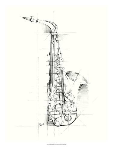 375x488 Saxophone Sketch Premium Giclee Print By Ethan Harper - Saxophone Sketch