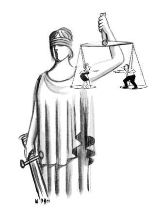 338x450 Scales Of Justice Hold A Man And A Woman Fighting With Each Other - Scales Of Justice Sketch