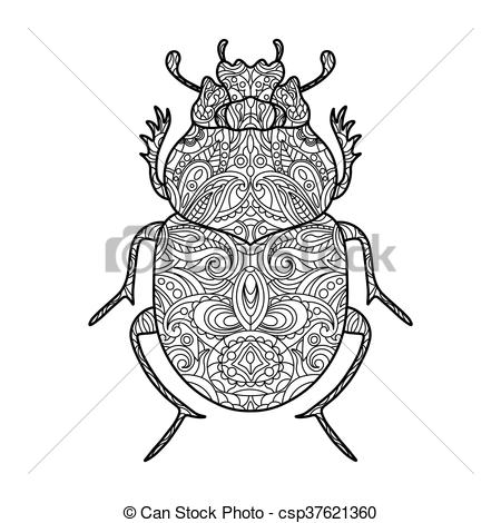 450x470 Scarab Beetle Coloring Book For Adults Vector Illustration. - Scarab Beetle Sketch