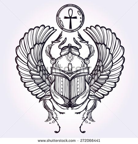 450x470 Hand Drawn Vintage Tattoo Art. Vector Illustration, Symbol Of - Scarab Sketch