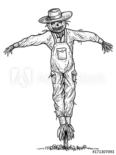 373x500 Scarecrow Illustration, Drawing, Engraving, Ink, Line Art, Vector - Scarecrow Sketch