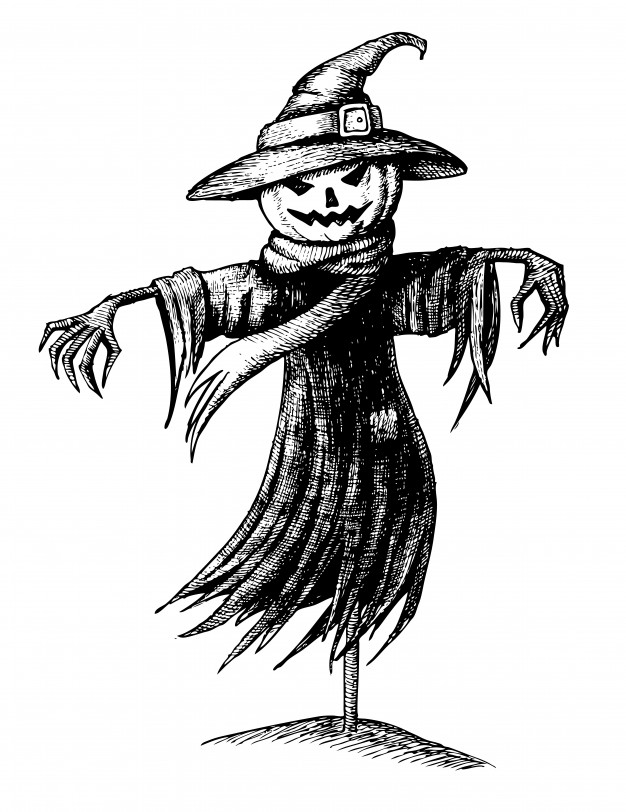 626x812 Halloween Scarecrow Drawing Vector Premium Download - Scarecrow Sketch