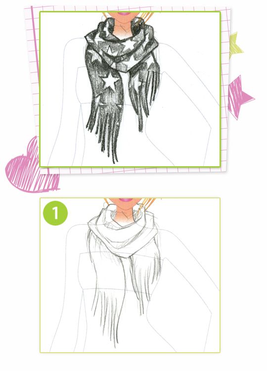 540x750 How To Draw A Funky Scarf Style Me Up Art - Scarf Sketch