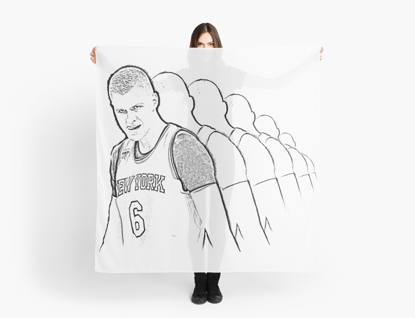 1411x1080 Kristaps Porzingis Unicorn Swagger Look New York Knicks Sketch - Scarf Sketch