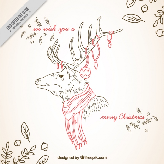 626x626 Reindeer Sketch Background With Scarf Vector Free Download - Scarf Sketch