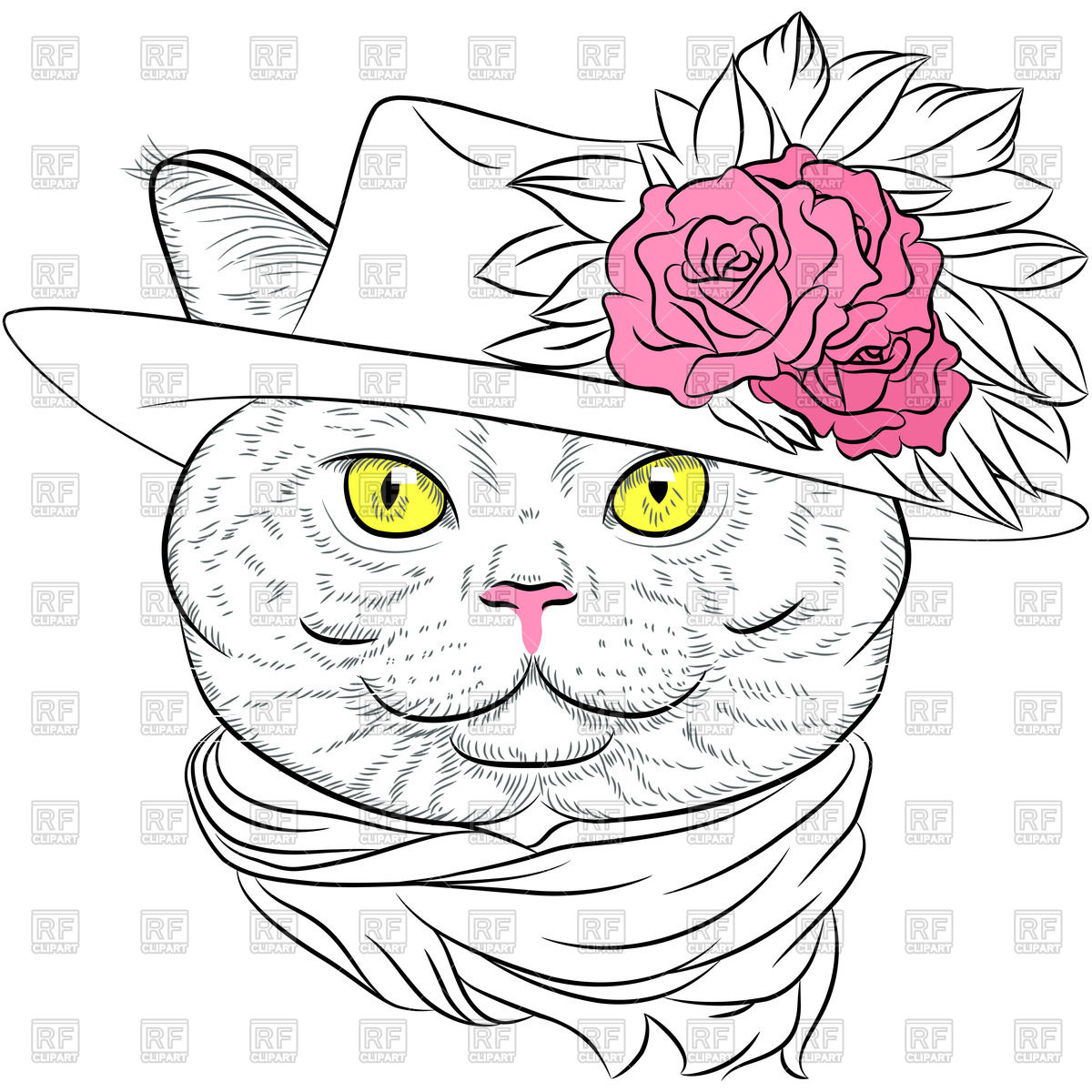 1200x1200 Sketch Of British Cat In Hat And Scarf - Scarf Sketch