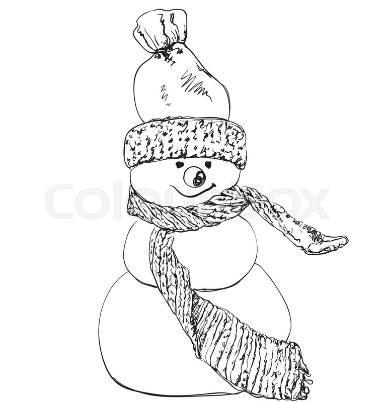 761x800 Snowman Icon In Doodle Sketch Lines. Snow Winter December Season - Scarf Sketch