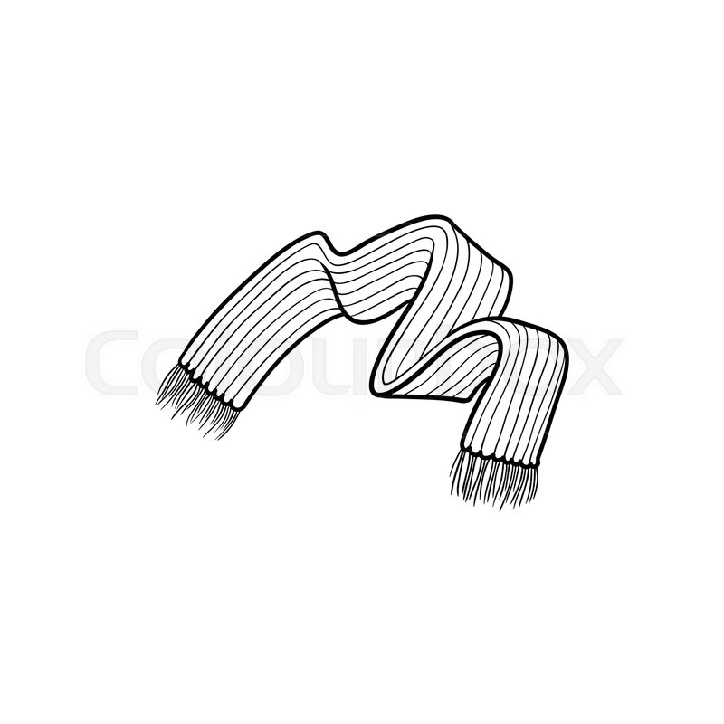 800x800 Black And White Drawing Of Knitted Wool Scarf With Fringe, Flat - Scarf Sketch