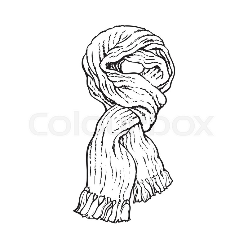 800x800 Bright Slip Knotted Winter Knitted Scarf With Tassels, Sketch - Scarf Sketch