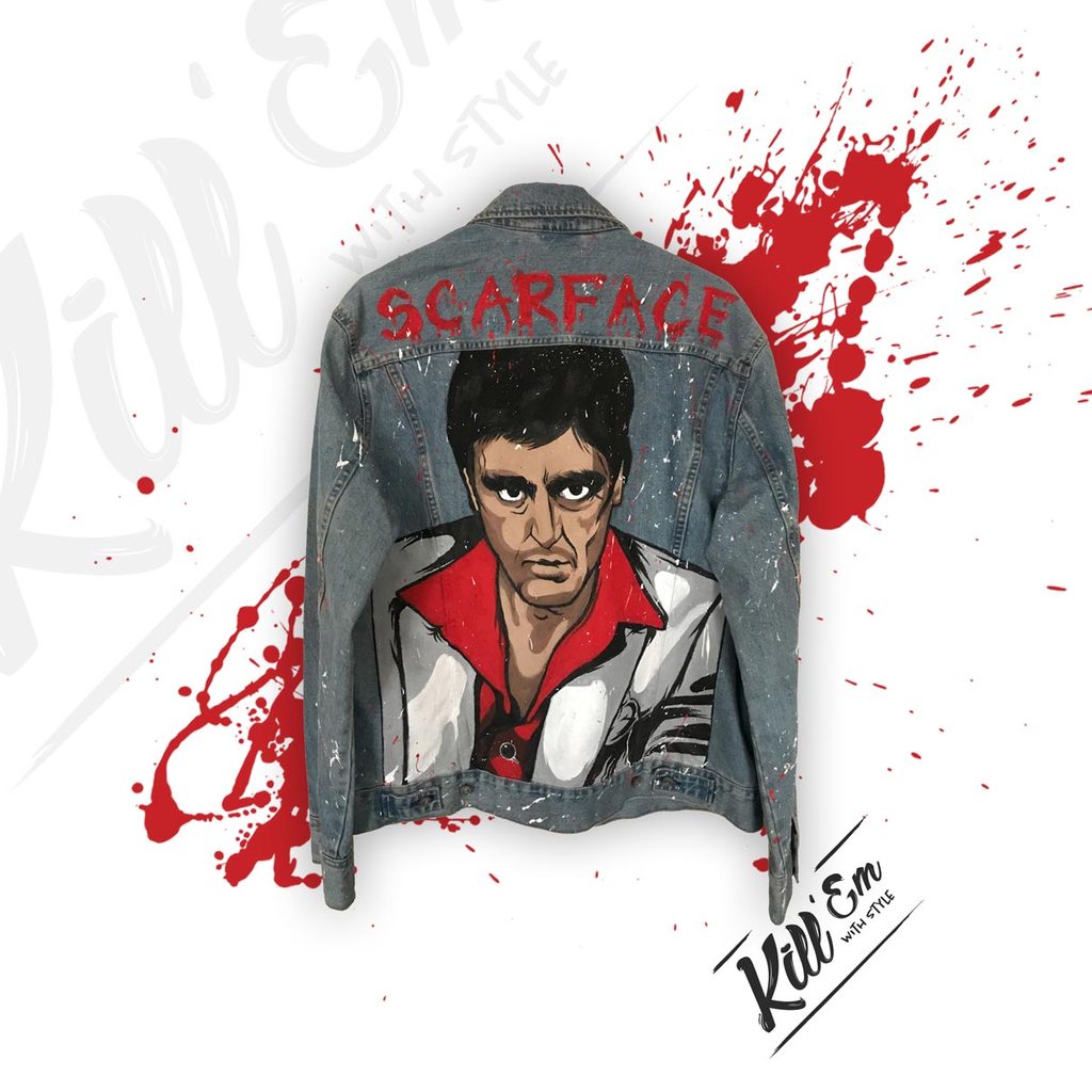 1024x1024 Scarface Denim Jacket Kill `em With Style - Scarface Sketch