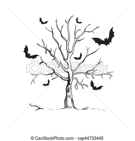 450x470 Halloween Sketch Concept. Halloween Sketch Concept With Dead - Scary Tree Sketch