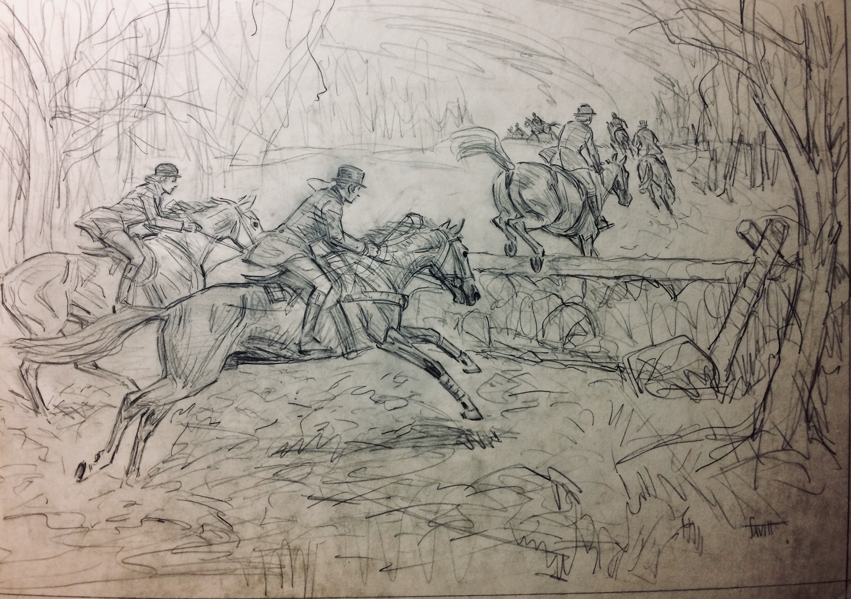 3231x2273 Hunt Scene Sketch Original Art By Sam Savitt - Scene Sketch