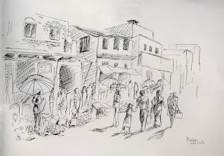 320x223 Adventure With Colours Market Scene With. - Scene Sketch