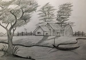 300x210 African Village Scene Pencil Sketching Simple Indian Village Scene - Scene Sketch